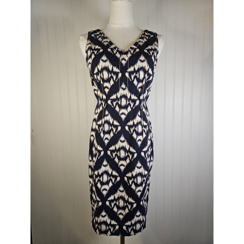 Talbots Ikat Print Sheath Dress Women’s Size‎ 4P Navy/Cream Stetch